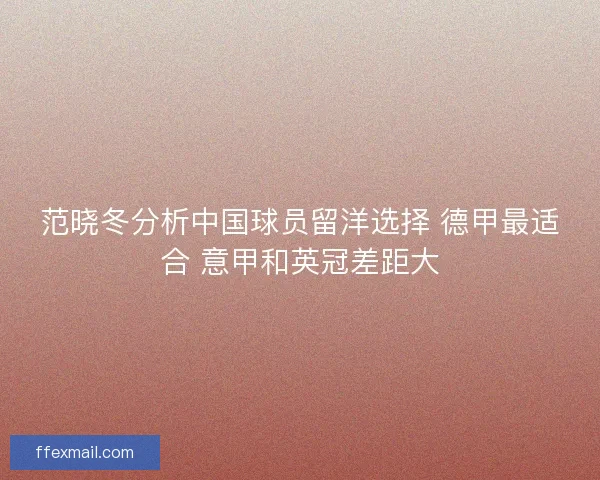 范晓冬分析中国球员留洋选择 德甲最适合 意甲和英冠差距大 范晓冬分析中国球员留洋选择 德甲最适合 意甲和英冠差距大